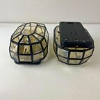 Set (2) Vintage Wandlampen, Glas In Lood - Zwart Staal thumbnail 6