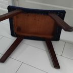 Vintage Voetenbankje Denim Houten Schuine Pootjes thumbnail 7