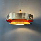 Mid-Century Aluminium Space Age Hanglamp Met Oranje Lak. thumbnail 4