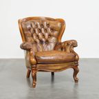 Charmante Antieke Barokke Schapenleren Chesterfield Fauteuil Met Een Mooi Patina thumbnail 12