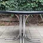 Vintage Ronde Design Buisframe Tafel, Zwart Blad. 70S / 80S thumbnail 4