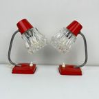 Charmante, Vintage Lampjes (2) Rood Metaal Met Glazen Kapjes thumbnail 8