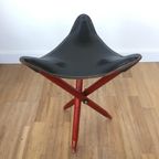 Vintage Vouwkruk Safaristool Driepoot Tripod Hout Leer Deens thumbnail 2