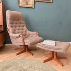 Deens Design Relax Fauteuil Met Voetenbank En Teak Hout thumbnail 2