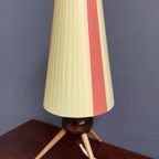 Table Lamp In Yellow And Red Ribbon, Wood Tripod Base 1950S thumbnail 9