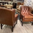 2 X Stoere Industriële Chesterfield Oorfauteuils In Generfd Cognac Vintage Leder Ralph Lauren thumbnail 6