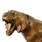 Art Deco Brullende Tijger Beeld Sculptuur Bronzen Patina Gips thumbnail 8