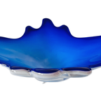 Vintage Xl Murano Glas Schaal Blauw Wit Helder Glas Mid-century 1970’s thumbnail 7