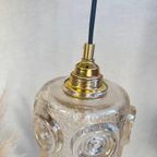 Hanglamp Amberkleurig Glas Goudkleurig Armatuur Jaren 70 thumbnail 6