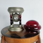 Unieke Vintage Tinnen Lamp Met Uurwerk thumbnail 13
