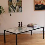 Rechthoekige Salontafel In Zwart Gelakt Metaal En Arabescato Marmer thumbnail 4