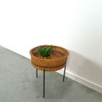 Rotan Plantenrek Met Stalen Voet, Vintage thumbnail 8