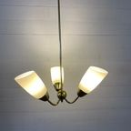 Vintage Hanglamp Artdeco 3 Armen Geel Glas En Messing thumbnail 3