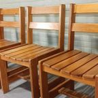 Set Van 4 Vintage Massief Grenen Eetkamerstoelen thumbnail 3