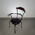 Italian Postmodern / Turnable / Wrought Iron Dining Chairs / Leather Seats thumbnail 14