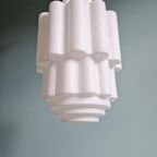 Art Deco-Hanglamp, Type Skyscraper, Wit Opaline thumbnail 3