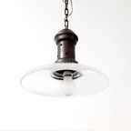 Oude Hanglamp Jaren 20 – Glazen Kap - Koperen Houder - (pf46) thumbnail 4