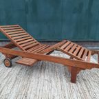 Luxe Loungebed Teak Houten Ligbed Verstelbaar Wiel Dienblad thumbnail 6