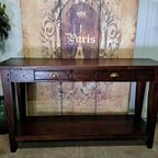 Donker Teakhouten Sidetable, Wandcnsole, Haltafel Afm. 140x3 thumbnail 2
