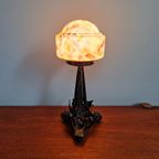 Art Deco Tafellamp Van Smeedijzer En Veelkleurige Opaline, 1920 thumbnail 9