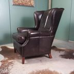 Stoere Zwarte Schaapsleren Vintage Bendic Wingback Fauteuil thumbnail 6