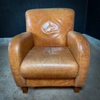 2 Sets Van 2 Vintage Cognac Leren Club-Fauteuils thumbnail 10