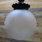 Art Deco Koperen Hanglamp Met Glazen Bol thumbnail 5