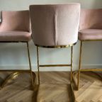 3 Barstoelen Roze Velvet/Gouden Voet thumbnail 5