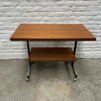 Vintage Bijzettafel, Tv Tafel - Bartafeltje Op Wieltjes Teak thumbnail 6