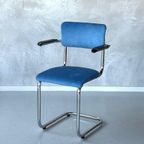 Tubax Eetkamerstoel Vintage Sledestoel Buisframe Stoel Blauw thumbnail 5