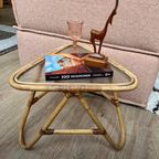 Mid Century Rotan Tafel Met Glasplaat, Vintage Bamboe Bijzettafel Jaren 70. thumbnail 3