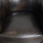 Stijlvolle, Unieke En Subtiele Zwart/ Grijze Clubfauteuil Gemaakt Van Schapenleer thumbnail 6