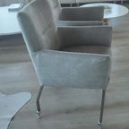 Twee Eetkamer Stoelen Grijs Micro Leder Met Skeet Draai Wieltjes . thumbnail 5
