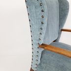 Brocante Blauwe Rookstoel | Antiek Blauwe Fauteuil thumbnail 4