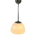 Oude Schoollamp Met Grote Glazen Bol In Opaalglas, Jaren 30 thumbnail 2