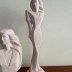 Setvan 2: Lindsey B Stijl Jaren 80 Modernistische Figuur Van Vrouw / Dame In Roze Keramiek thumbnail 4