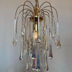 Murano Teardrop Kroonluchter Hanglamp Vintage Goud Frame Opaline Pegels thumbnail 4