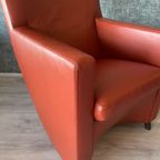 2X Leolux Dolcinea Fauteuil + Hocker | Roodbruin/Cognac Leer thumbnail 4