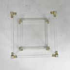 Hollywood Regency Salontafel Plexiglas, Glas, Messing, Jaren 70 thumbnail 8