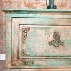 Shabby Chic Kast/Vintage Look Dekenkist In Old White En Turquoise thumbnail 4