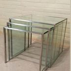 Vintage Glas En Chrome Mimiset Nesting Tables Bijzettafels thumbnail 15