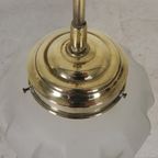 Art Deco Hanglamp Met Mat Glazen Kap En Messing Armatuur, Jaren 30 thumbnail 19