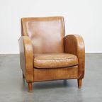Prachtige Strak Gevormde Rundleren Design Fauteuil/ Armchair In Een Lichte Cognac Kleur thumbnail 12