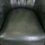 Zeer Charmante Set Van 2 Groene Rundleren Chesterfield Fauteuils In Engelse Stijl thumbnail 4