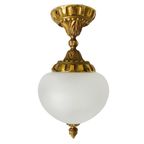 Mid-century Franse Plafondlamp Messing Opaalglas Barok Stijl 1950’s thumbnail 4