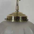 Art Deco Hanglamp Met Mat Glazen Kap En Messing Armatuur, Jaren 30 thumbnail 15