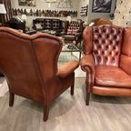 2 X Engelse Bendic Chesterfield Oorfauteuils In Cognac Bruin thumbnail 8