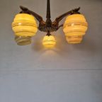 Art Deco Bronzen 5 Armige Kroonluchter thumbnail 9