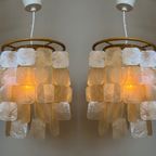 Set Van 2 Capiz Schelpen Hanglamp Lampen Schelp Parelmoer Bamboe Frame Wit Bedrading thumbnail 2