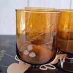 5 Amber Kleurige Borrel Glaasjes Op Voet Met Gravering thumbnail 6